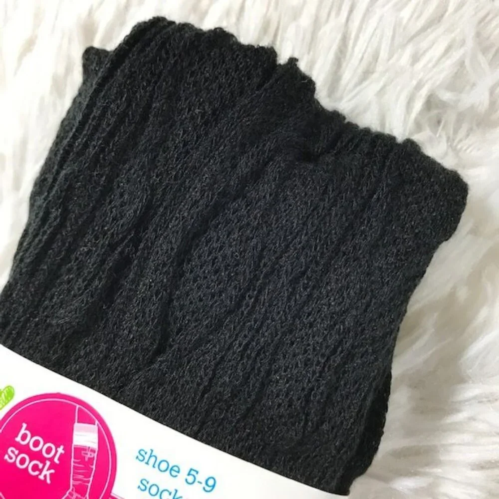 Justice Rhinestone Cable Knit Black Boot Socks